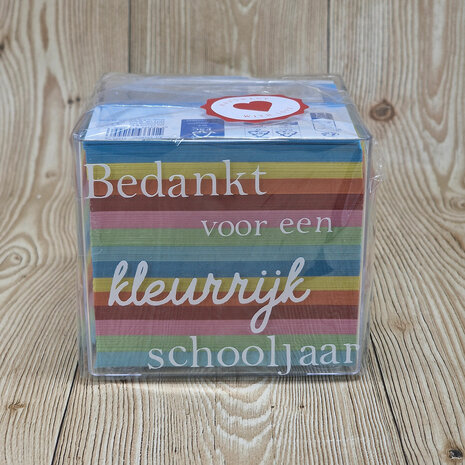 einde schooljaar, memoblok, juf meester cadeau